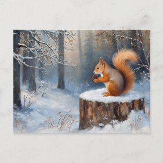Postal Red Squirrel in the Winter Snow Forest