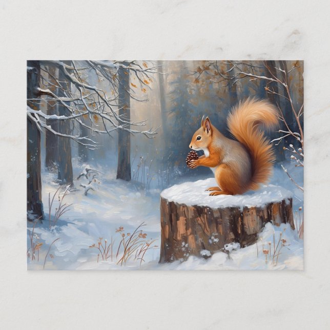 Postal Red Squirrel in the Winter Snow Forest  (Anverso)