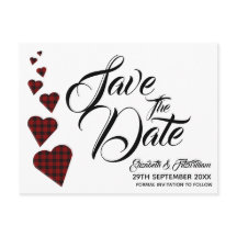 Red Tartan Heart Save the Date Postcard