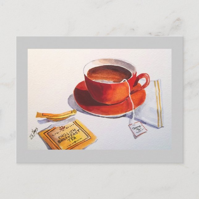 Postal Red Teacup con Teabag (Anverso)