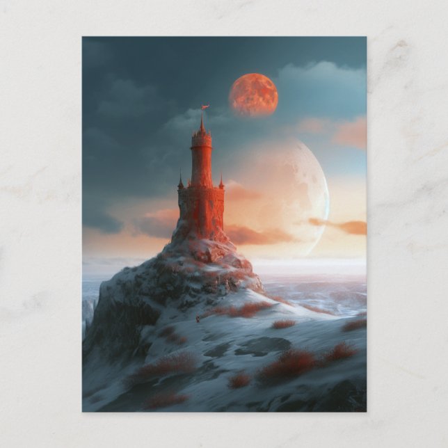 Postal Red Tower Moons Paisaje Fantasía Arte (Anverso)