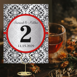 Postal Red Trim Black Silver Gray Table Number