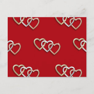 Postal Red Triple Interbloqueo Gold Hearts PostCard!