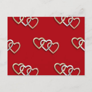 Postal Red Triple Interbloqueo Gold Hearts PostCard!