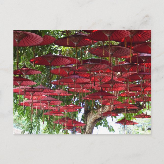 Postal Red Umbrellas in the Sky - Asian Postcard (Anverso)