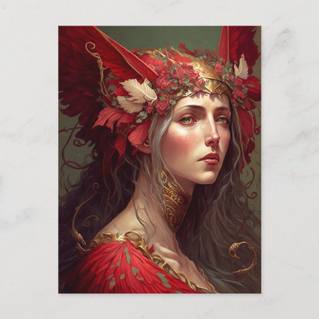 Postal Red Valkyrie Woman Fantasy Art (Anverso)