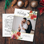 Postal Red Watercolor Floral Gold Holiday Family Photo<br><div class="desc">Celebra la temporada con esta divertida postal que incluye tu foto vertical rodeada por un hermoso diseño floral de color rojo acuático y un falso borde de acento dorado. Agregue una nota/carta de personalizado con tipo a la parte posterior o, si desea, elimine la nota con tipo y escriba a...</div>