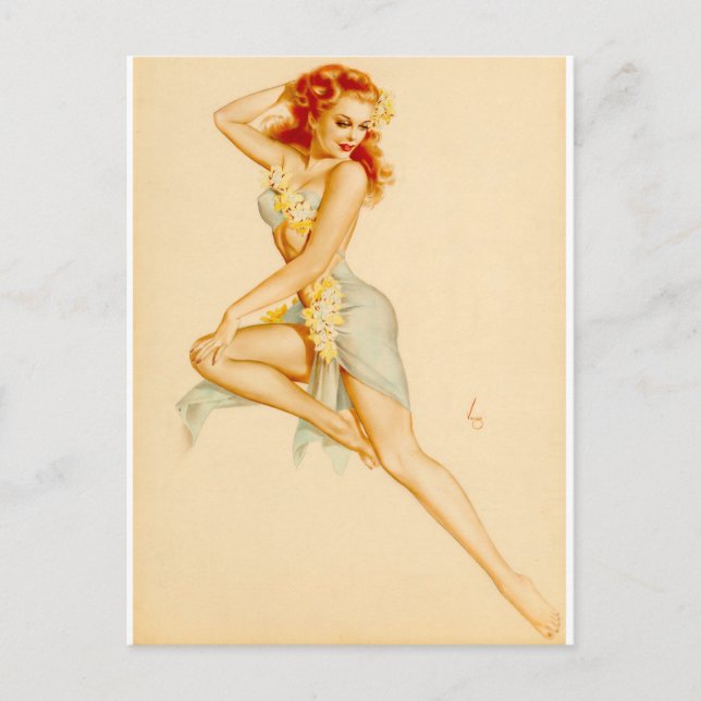 Postal Redhead Hawaii Costume Pin Up (Anverso)