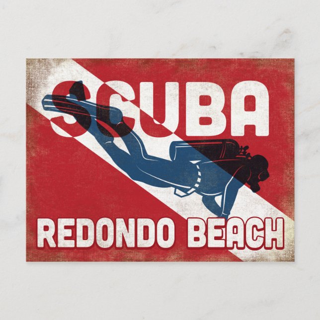 Postal Redondo Beach Scuba Diver - Blue Retro (Anverso)