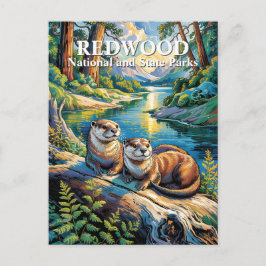 Postal Redwood National Park Otters Modern Van Gogh