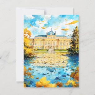 Postal Reflejado palacio austriaco en un lago otoñal