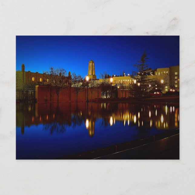 Postal Reflejando la plaza del templo de la piscina (Anverso)