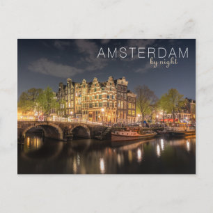 Postal Reflejo de las luces de la ciudad Amsterdam de noc