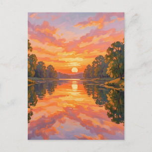 Postal Reflejo del río al atardecer vibrante