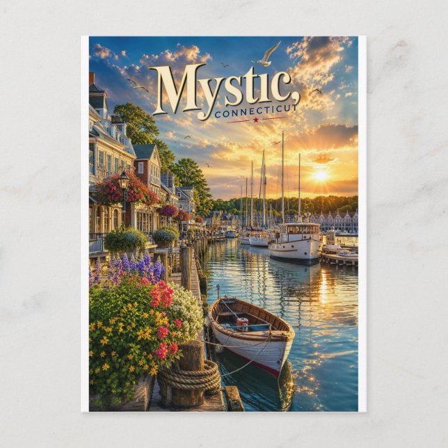 Postal Reflejos del Puerto de Mystic (Anverso)