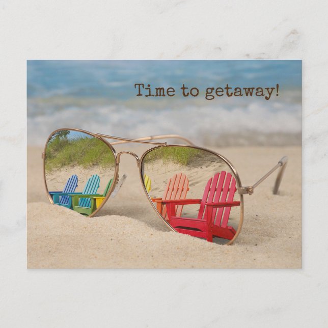 Postal Reflexión de la silla Adirondack en gafas de sol (Anverso)