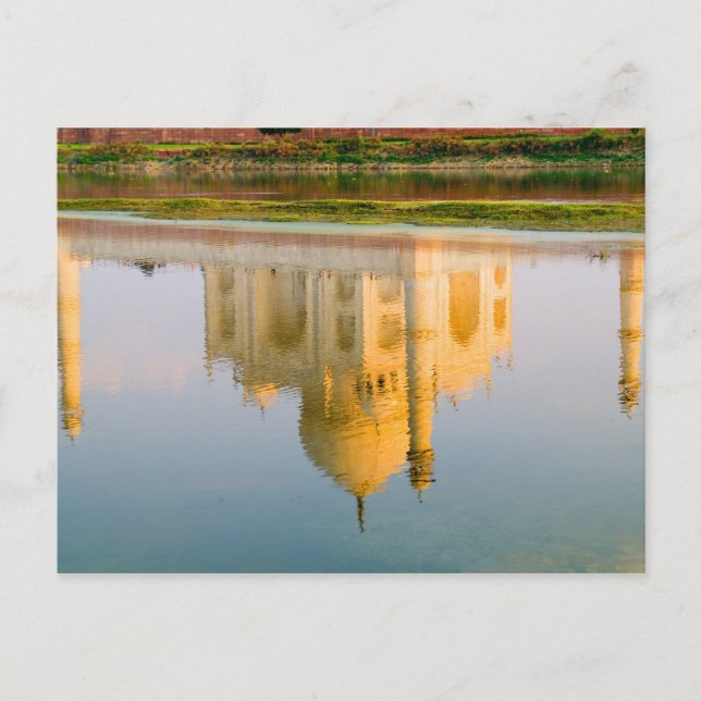 Postal Reflexión famosa del templo del Taj Mahal en (Anverso)