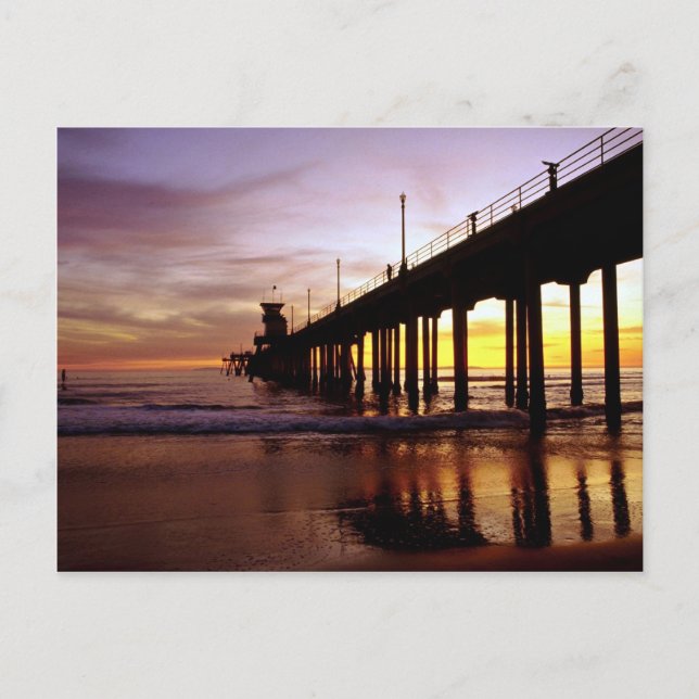 Postal Reflexiones de marea baja al atardecer, Huntington (Anverso)