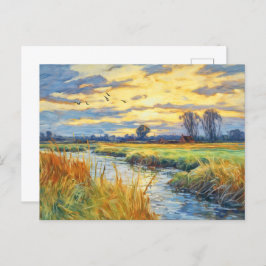 Postal Reflexiones sobre la puesta del sol en el río Have