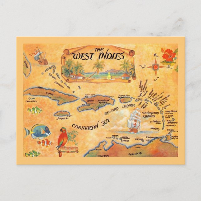 Postal Refrigerador de bebidas de Mapa de las Islas del C (Anverso)