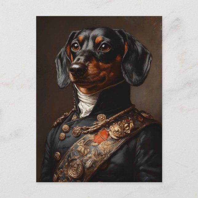 Postal Regal Dachshund con uniforme militar napoleónico (Anverso)