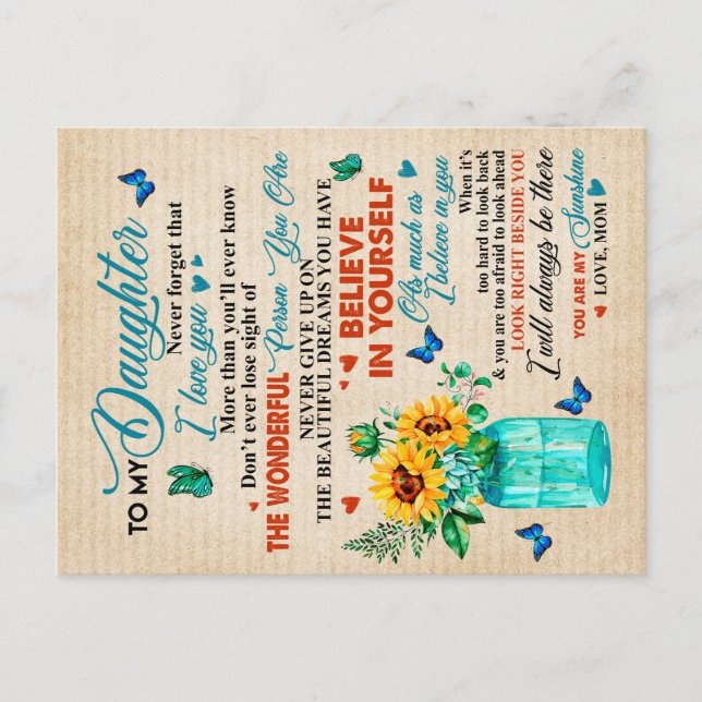 Postal Regalo a mi hija,Amante de las mariposas,Regalo de (Anverso)