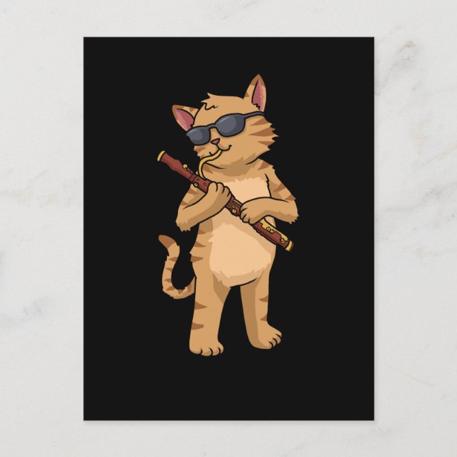 Postal Regalo Basonista Gato Masculino Gato De Música De  (Anverso)
