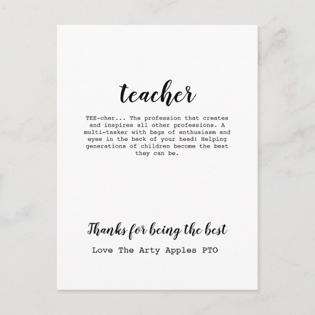 Postal Regalo de apreciación del profesor (Anverso)