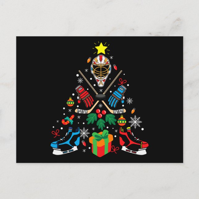 Postal Regalo de árbol de Navidad de hockey, aficionados  (Anverso)