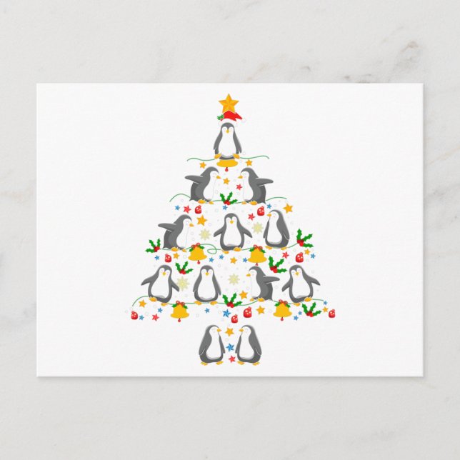 Postal Regalo de árbol de Navidad pingüino, amantes de lo (Anverso)