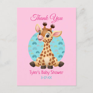 Postal Regalo de Baby Shower, Jirafa con nombre y mensaje