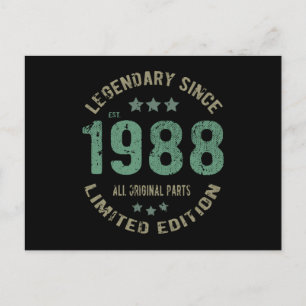 Postal Regalo de cumpleaños 37 años Leyenda de 1988 Cumpl