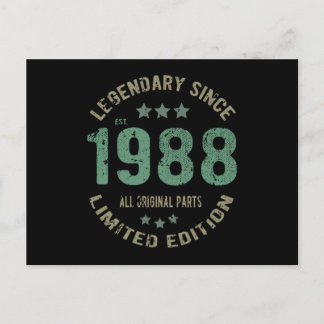 Postal Regalo de cumpleaños 37 años Leyenda de 1988 Cumpl