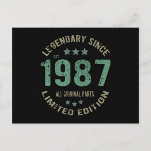 Postal Regalo de cumpleaños 38 años Leyenda de 1987 Cumpl