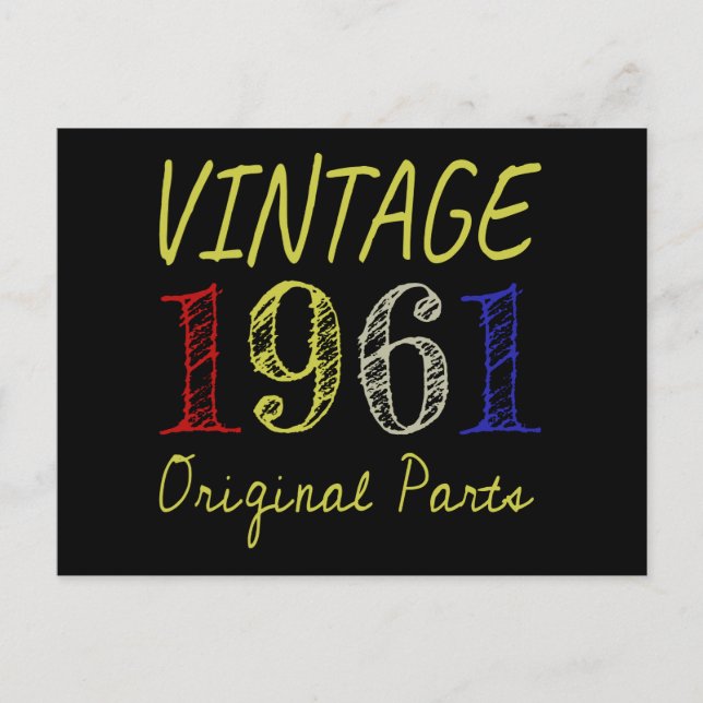 Postal Regalo de cumpleaños 60 Vintage 1961 Piezas origin (Anverso)