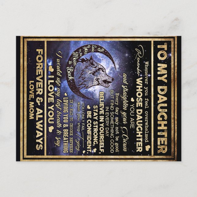 Postal Regalo de cumpleaños de lobo a mi hija, regalo div (Anverso)