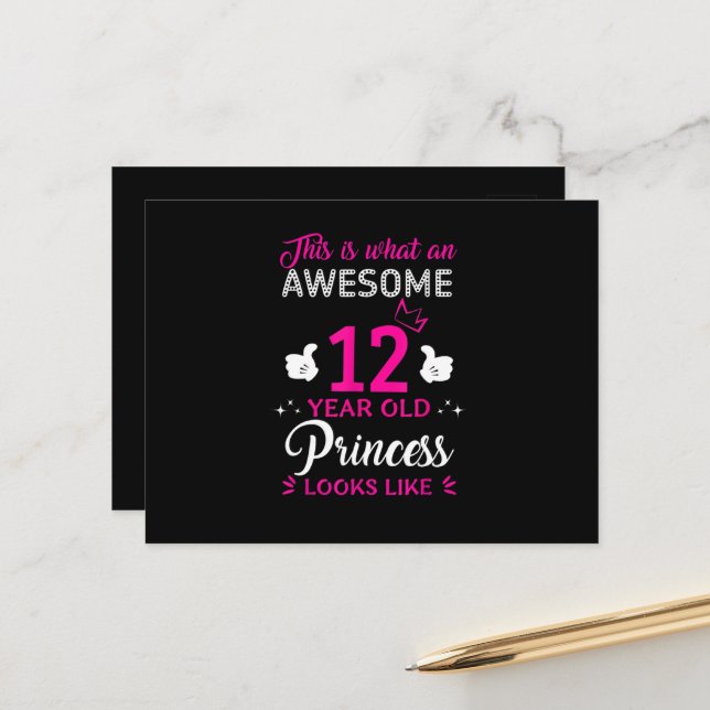 Postal Regalo de cumpleaños para niña princesa de 12 años (Anverso/Reverso In Situ)