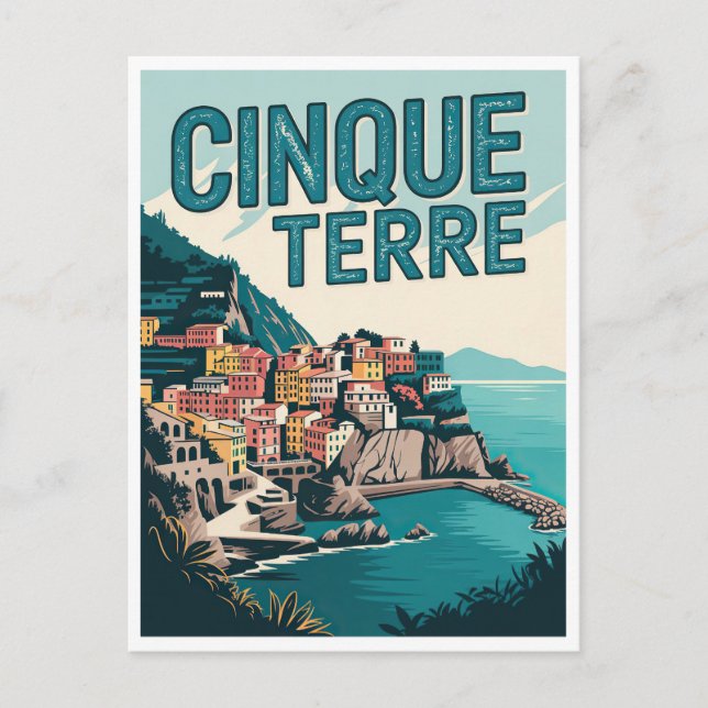 Postal Regalo de diseño de caminatas Retro Cinque Terre (Anverso)
