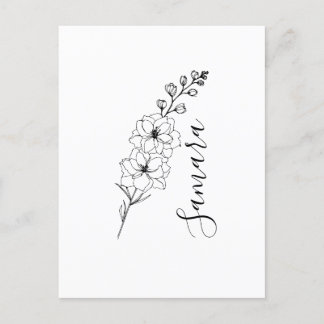 Postal Regalo de Flor de Cumpleaños de Delphinium de Juli