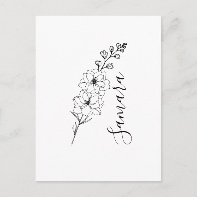 Postal Regalo de Flor de Cumpleaños de Delphinium de Juli (Anverso)