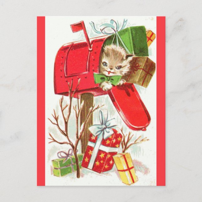 Postal Regalo de gatito de gatito de Navidad curado (Anverso)