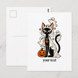 Postal Regalo de Halloween de fantasma de gato negro lind