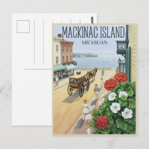 Postal Regalo de Isla Mackinac vintage Michigan con Flore