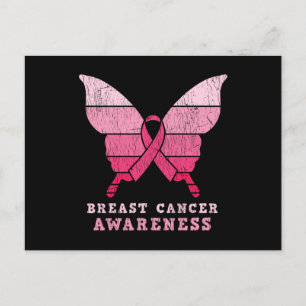 Postal Regalo de Mariposa de Cinta Rosa de Conciencia del