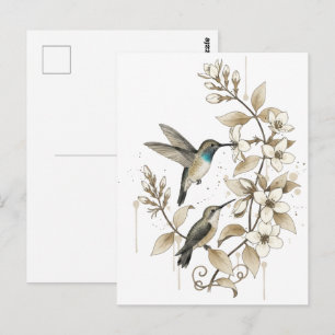 Postal Regalo de Mejor Amiga Cottagecore Botánico Colibrí