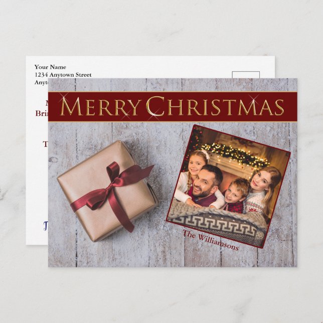 Postal Regalo de Navidad dorado en foto de cubierta de ni (Anverso / Reverso)