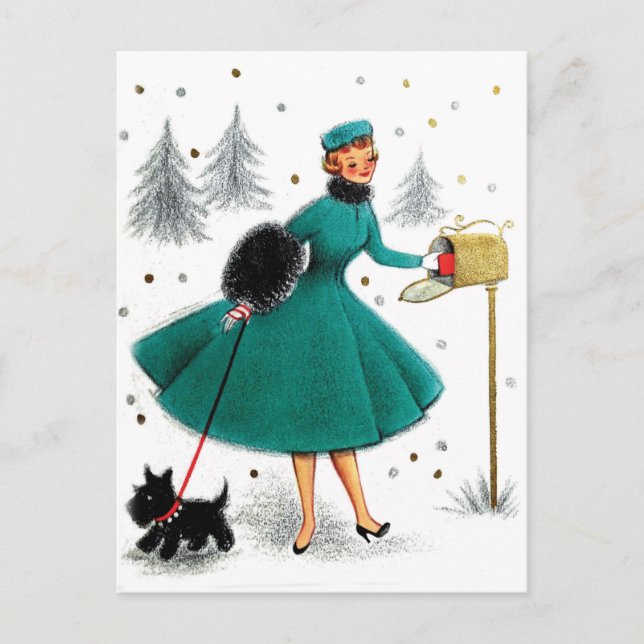 Postal Regalo de Navidad para una dama con perrito (Anverso)