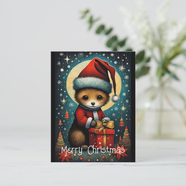 Postal Regalo de Navidades de Santa Ratón con Cuta Luna C (Anverso de pie)