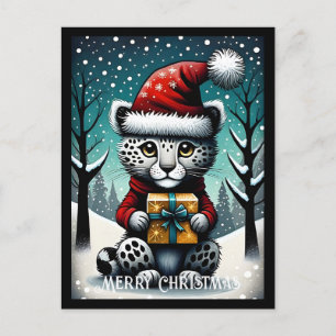 Postal Regalo de Navidades del leopardo de las nievas