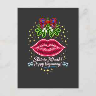 Postal Regalo de neón de muérdago de Hogmanay escocés de 